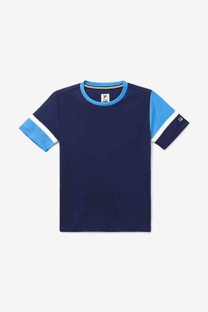 Fila T-Shirt Boys' Core Doubles Crew Kids Navy - India YZU-698024